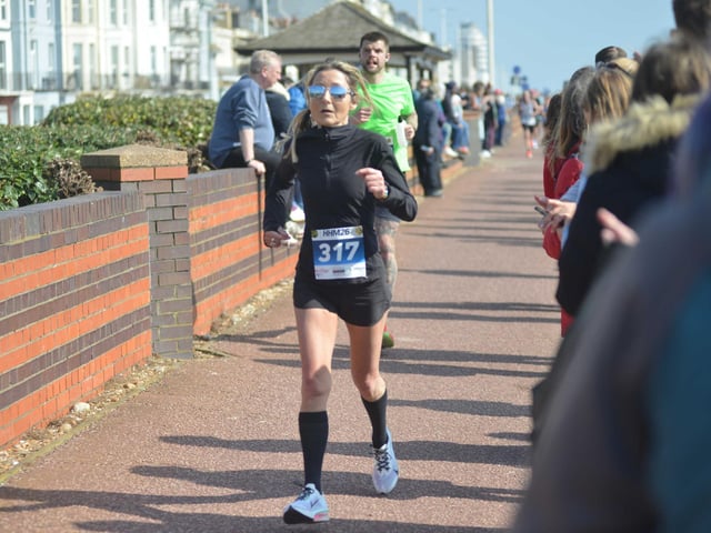 Images from the finish area at the 2026 Hastings Half Marathon