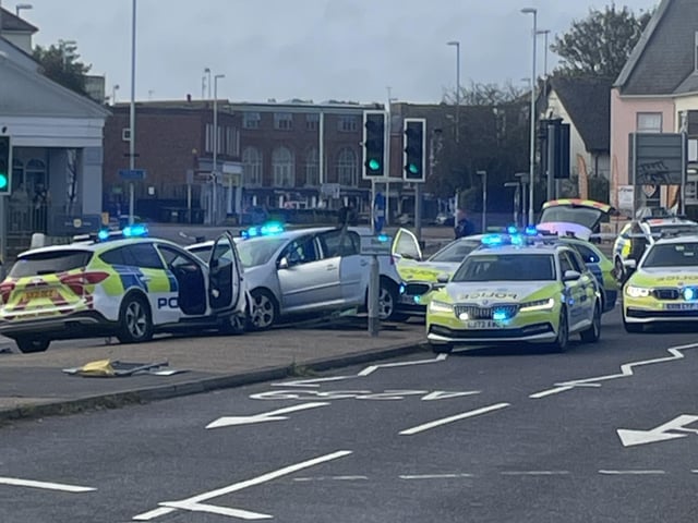 Multiple police cars were involved in an 11-mile pursuit of a vehicle in Sussex, which began in Brighton and ended in Worthing.