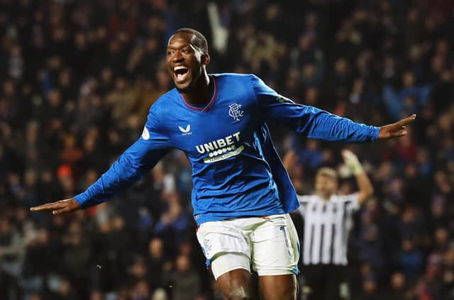 Abdallah Sima of Rangers celebrates after hew scores his team's second goal during the Cinch Scottish Premiership match between Rangers FC and St. Mirren FC at Ibrox Stadium on December 03, 2023 in Glasgow, Scotland. (Photo by Ian MacNicol/Getty Images)