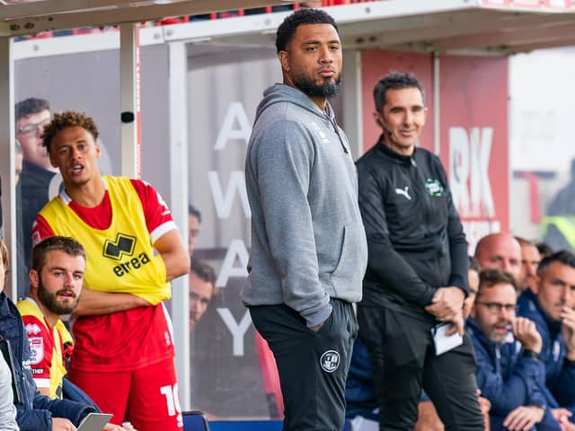 Crawley Town head coach Colin Kazim-Richards watches on during the 2-2 draw with Chesterfield at the Broadfield Stadium on Saturday, October 10. Photo: CTFC