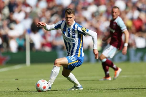 Solly March in action for Brighton & Hove Albion against West Ham United in Sunday's Premier League curtain closer. Picture by Steve Bardens/Getty Images