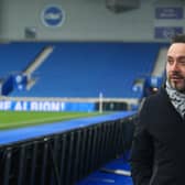 Roberto De Zerbi, manager of Brighton & Hove Albion, arrives at the stadium prior to the Premier League match against Sheffield United. (Photo by Charlie Crowhurst/Getty Images)