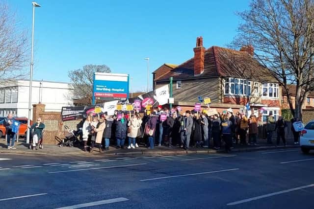 Nurses at Worthing Hospital joined colleagues and fellow Royal College of Nursing (RCN) members from across Sussex for a second consecutive day of industrial action today (Thursday, January 19). They were greeted with car horns of support as they demanded better pay and working conditions.