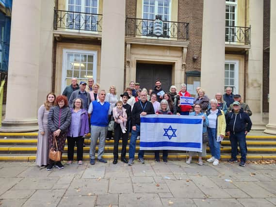 Worthing's Jewish community gathers outside Worthing Town Hall on Tuesday, October 10. Picture: Rabbi Shaya Gourarie