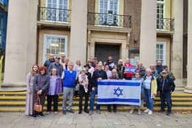 Worthing's Jewish community gathers outside Worthing Town Hall on Tuesday, October 10. Picture: Rabbi Shaya Gourarie