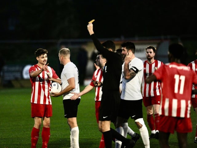 Action from Steyning Town v Eastbourne United. Picture by Stephen Goodger
