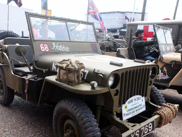 AA Invictus Military Vehicle Run in Hastings Old Town - 16 April 2023. Photo by Roberts Photographic