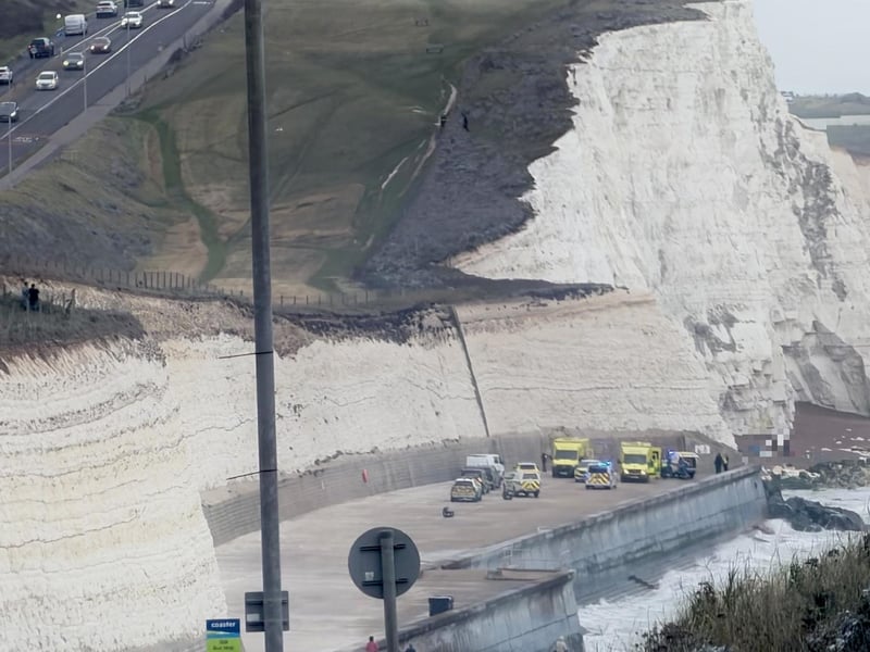 Emergency service vehicles at the bottom of the cliffs in Saltdean on the afternoon of Thursday, October 15