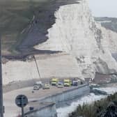 Emergency service vehicles at the bottom of the cliffs in Saltdean on the afternoon of Thursday, October 15. Photo: Sussex News and Pictures