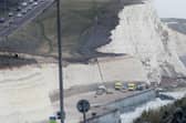 Emergency service vehicles at the bottom of the cliffs in Saltdean on the afternoon of Thursday, October 15. Photo: Sussex News and Pictures