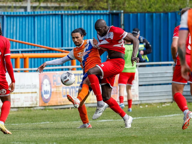 Action from Eastbourne Borough's final-day 3-2 win at Braintree - the Sports have stayed up with six points to spare