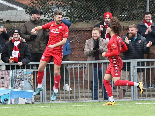 Action from Worthing's superb 3-0 win at home to Dartford in the National League South at Woodside Road