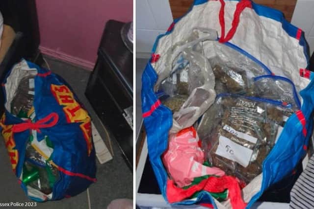Sussex Police have seized thousands of pounds worth of cannabis after attending an address to locate and arrest a man for failing to attend court. Pictures courtesy of Sussex Police