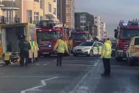 Eye-witnesses reported seeing police officers, firefighters and ambulance crews at Marine Parade. Photo: Eddie Mitchell