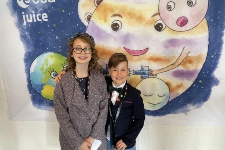 Ten-year-old Yaryna Zakaliuzhna was among the children, from across the globe, who were invited to create a piece of art inspired by ESA’s Jupiter Icy Moons Explorer (Juice)