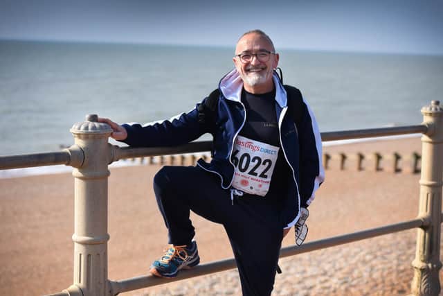 Franco Esposito from La Delizia in Hastings Old Town is running this year's Hastings Half Marathon in aid of Charity for Kids. Pictured: Franco at last year's half marathon.