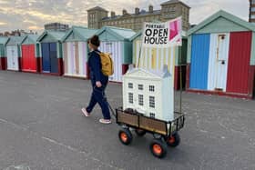 Artist Bryony Devitt with her Portable Open House