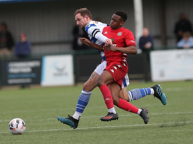 Action from Worthing FC's defeat at Oxford City in National League South