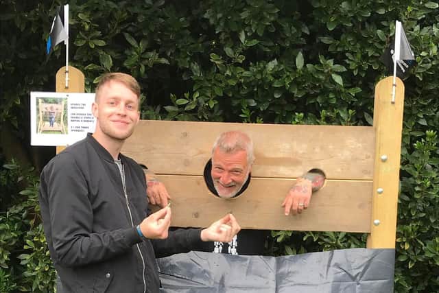 The Murrell Arms manager Steve Rowntree in the stocks, ready for a soaking