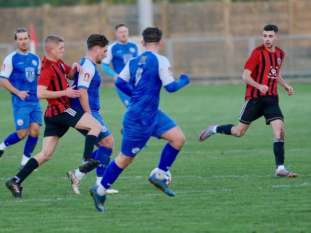 Action from Shoreham's win over AFC Varndeanians in the SCFL premier division