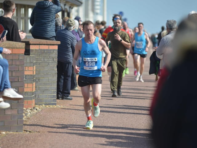 Images from the finish area at the 2026 Hastings Half Marathon