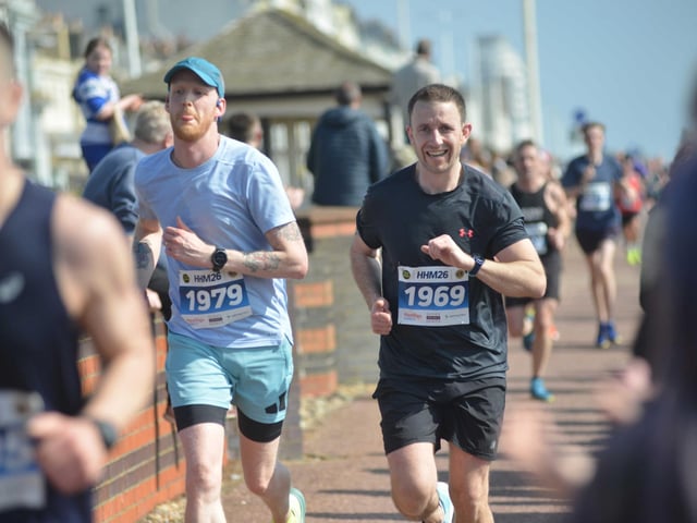 Images from the finish area at the 2026 Hastings Half Marathon