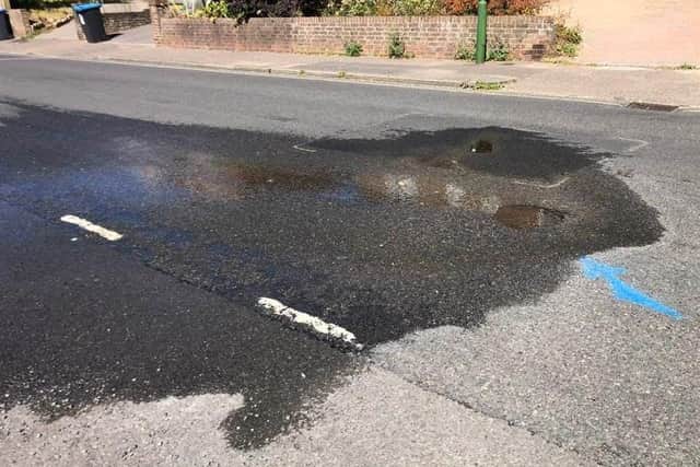 West Sussex County Councillor Sujan Wickremaratchi's photo of the leak on Ashenground Road, Haywards Heath