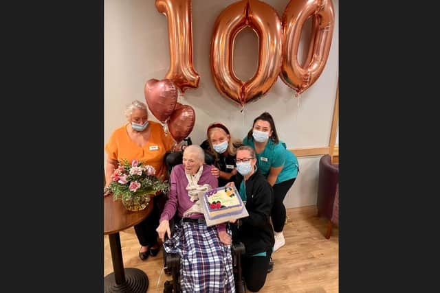 Hailsham resident celebrates her 100th birthday and says no men or alcohol is her secret - Shirley Holmes (photo from Care UK)
