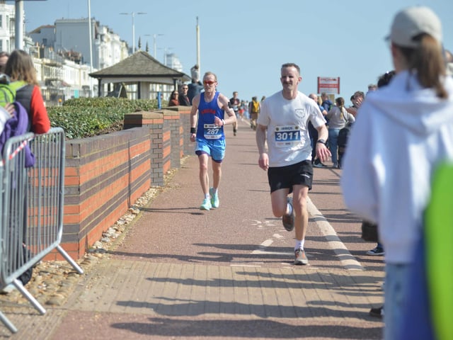 Images from the finish area at the 2026 Hastings Half Marathon