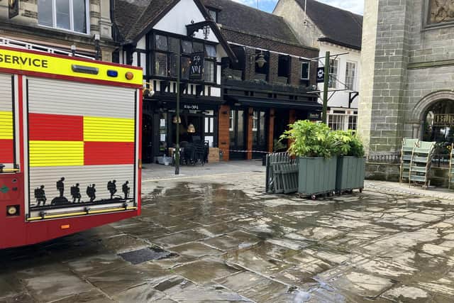 Fire crews at the scene of a blaze at a restaurant in Market Square in Horsham. Photo: Sarah Page