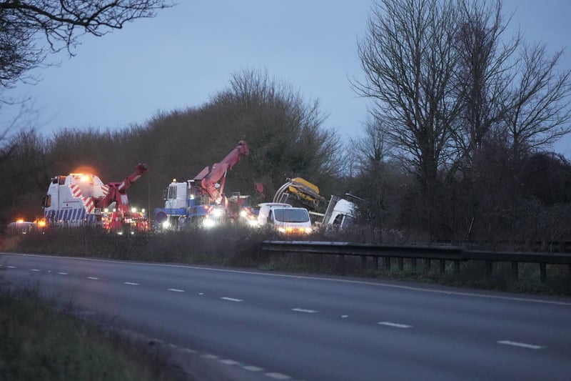 National Highways said the recovery of the vehicle is 'complex and requires specialist equipment'