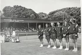 You might remember that before the current local schools provided the ball girls and boys for the annual International Devonshire Park tennis tournament, Chelsea College provided the ball girls. This photo shows a group of College girls lined up ready to ball-girl on Centre Court, in 1979. That was the summer of my first year. I’m second from the right and, no surprise, I’m talking! I loved ball-girling! I was lucky enough to be picked each year and it was such a lot of fun.