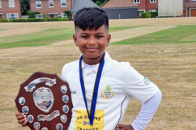 Dhruv Kannappan with the U12s Shield. Picture: Kannappan Chander