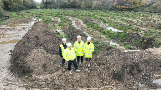 Chris East, Tony Kenny, Geoff Potton, and Katie Macfie  - all from Sigma Homes - mark the start of construction work at the |£10m Spring Bank residential development in Haywards Heath, West Sussex.