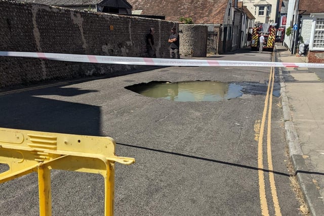 Crouch Lane is currently closed after emergency services responded to reports of a sinkhole appearing. Photo by James MacCleary.