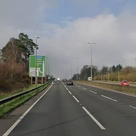 The A23 at Handcross is partially blocked. Photo: Google Street View