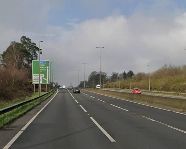 The A23 at Handcross is partially blocked. Photo: Google Street View