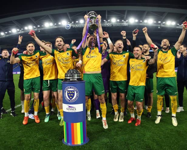 Horsham lifted the Sussex Transport Senior Cup after beating Hastings United 3-0 at the Amex. Photographer Natalie Mayhew/Butterfly Football was there to catch all the action and the celebrations.