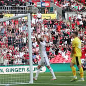 Crawley fans and Danilo Orsi celebrate Liam Kelly's goal at Wembley | Picture: Butterfly Football