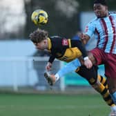 Sam Okoye battles for the ball in Hastings' win at Cheshunt | Picture: Scott White