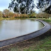 Resurfaced footpath at Hailsham Common Pond, Bellbanks Road