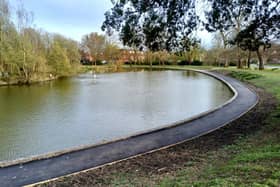 Resurfaced footpath at Hailsham Common Pond, Bellbanks Road