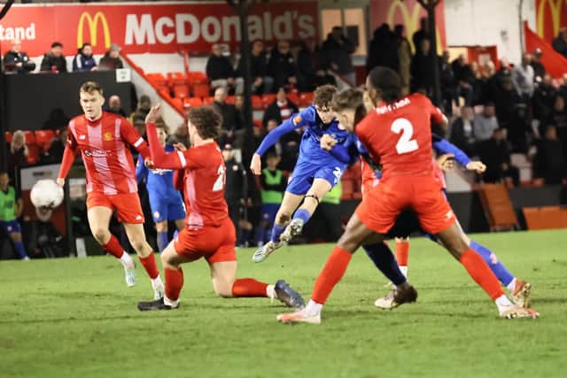 The Rebels - in blue - go for goal at Welling but lost 4-1 | Picture: Mike Gunn
