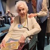 Pat celebrating her 104th birthday with daughter Jane at Hazel Lodge in Battle