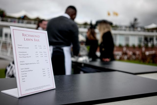 CHICHESTER, ENGLAND - AUGUST 01: At the bar at Goodwood Racecourse on August 01, 2023 in Chichester, England. (Photo by Alan Crowhurst/Getty Images):Images from the opening day of the 2023 Qatar Goodwood Festival
