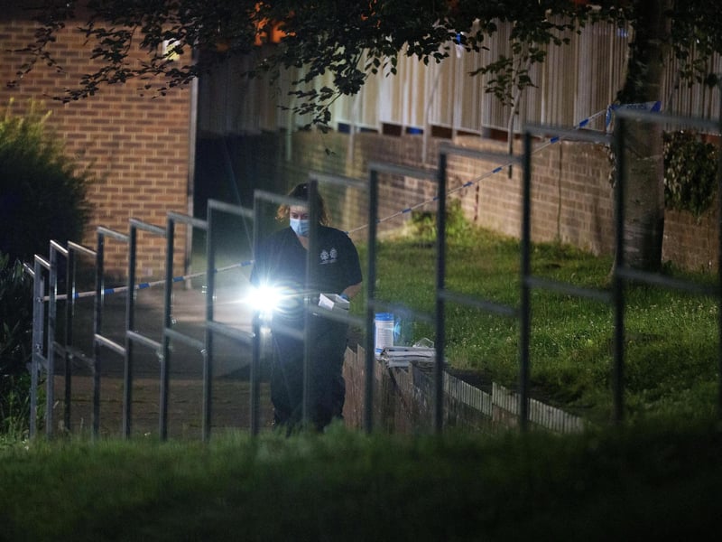 Photos show scenes of crime officers (SOCO) guarding the scene at Broadfield Barton shops in Crawley – and collecting evidence for an investigation.