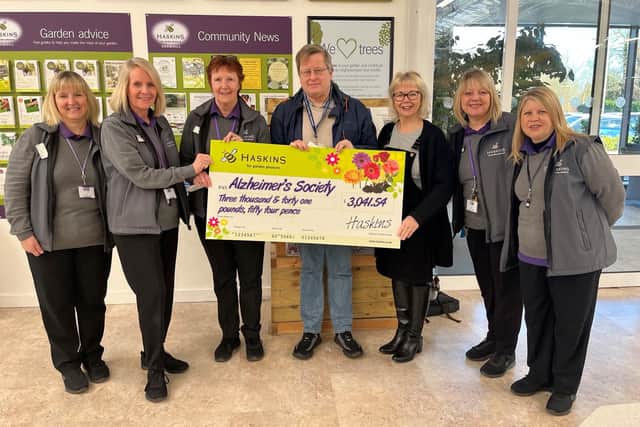 Haskins Snowhill Garden Centre in Crawley has raised over £3,000 for its 2022 charity of the year, Alzheimer’s Society