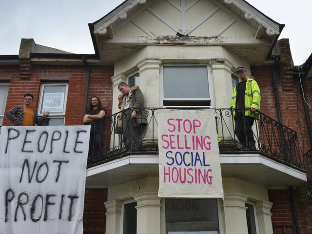 Protest to stop auction of social home in Hastings: Housing Rebellion at a property in Baldslow Road on July 25 2024.