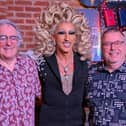 Left to right: Gary Bacon (landlord), Fonda Cox (Eastbourne’s Queen) and Andrew Morris (landlord).