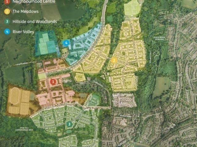 Homes England's West of Ifield masterplan [with Ifield Brook Meadows on right of picture - in green]